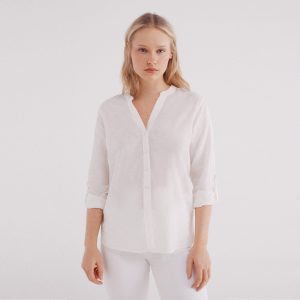 W LINEN SHIRT MAO COLLAR