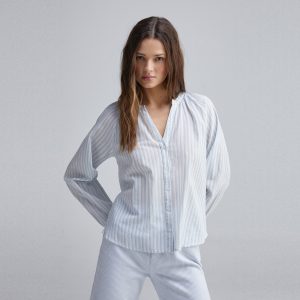 W STRIPED BLOUSE WITH OPEN NECK