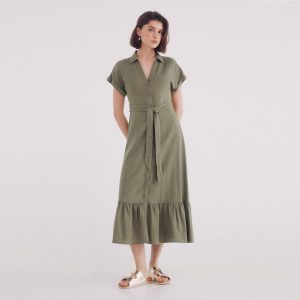 W MIDI LINEN SHIRT DRESS WITH BELT