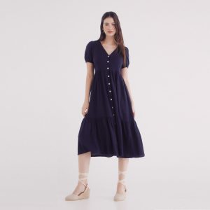 W MIDI LINEN DRESS V NECK AND NACAR BUTTONS
